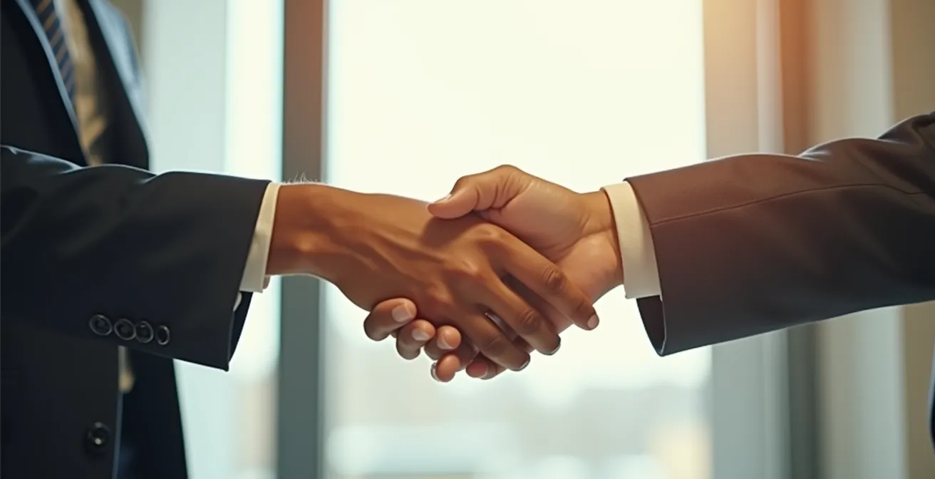 Business professionals passing a relay baton representing customer handoff