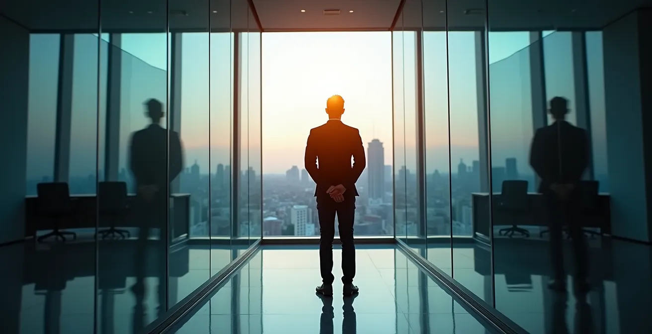 High-potential manager observing executive boardroom meeting