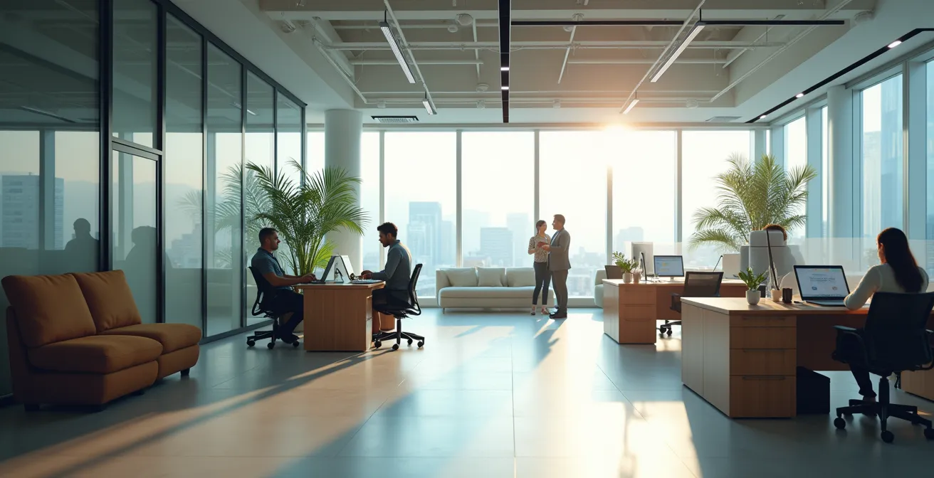 Professional seamlessly learning while working in modern office setting