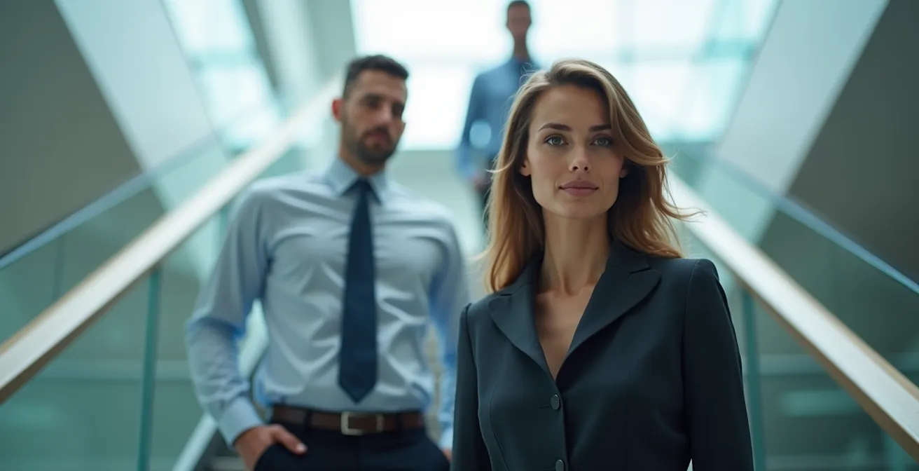 Leadership transition represented through multiple executive silhouettes in perspective