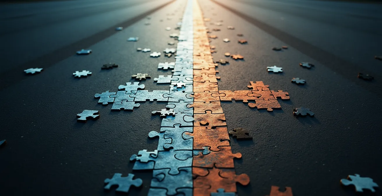 Split-screen visual showing two diverging paths: one showing declining metrics with pivot decision, another showing perseverance trajectory