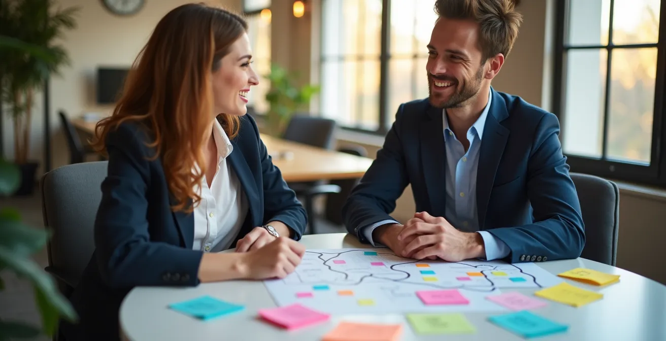 Manager and employee collaborating on career development roadmap