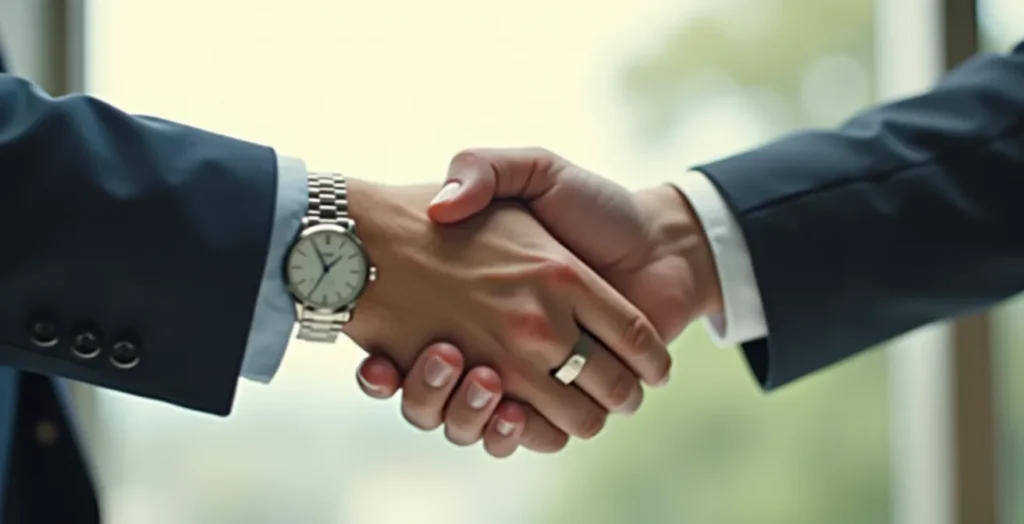 Symbolic representation of business trust and partnership through a firm handshake Symbolic representation of business trust and partnership through a firm handshake